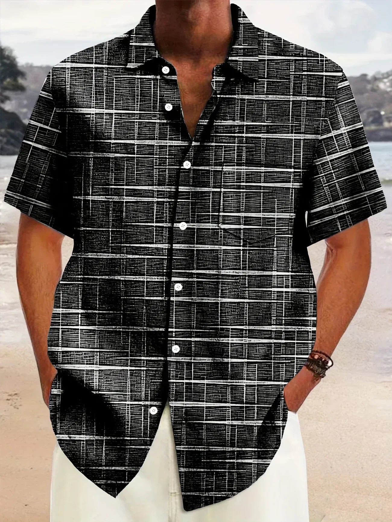 Men's shirt short sleeves – Straight cut – Breathable fabric – Checked pattern