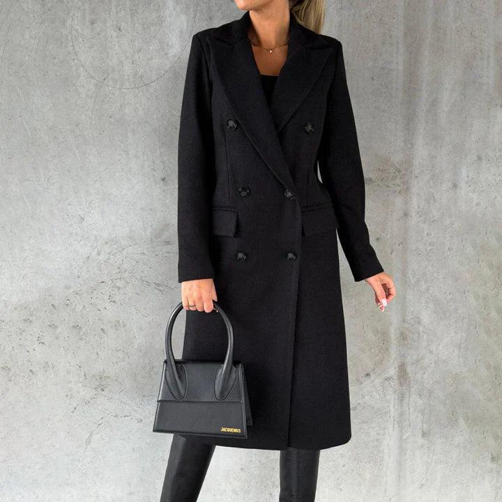 Women's Coat - Wool Blend - Structured Cut - Knee Length - Shawl Collar