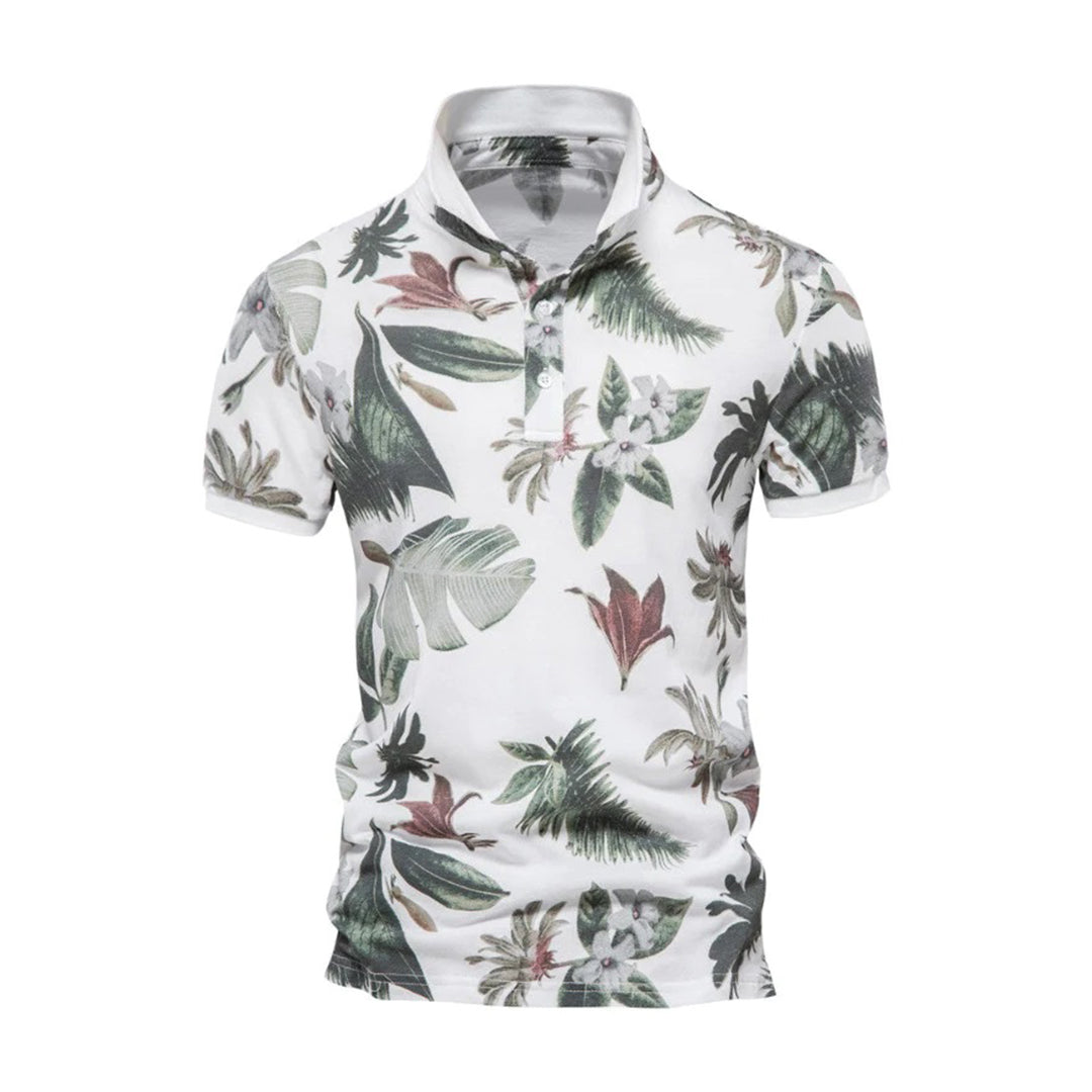 Men's polo – Slim fit – Breathable fabric – Tropical print – Short sleeves