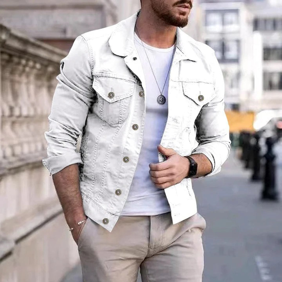Casual men's jacket – Slim fit – Breathable fabric – Classic button closure – Chest pockets