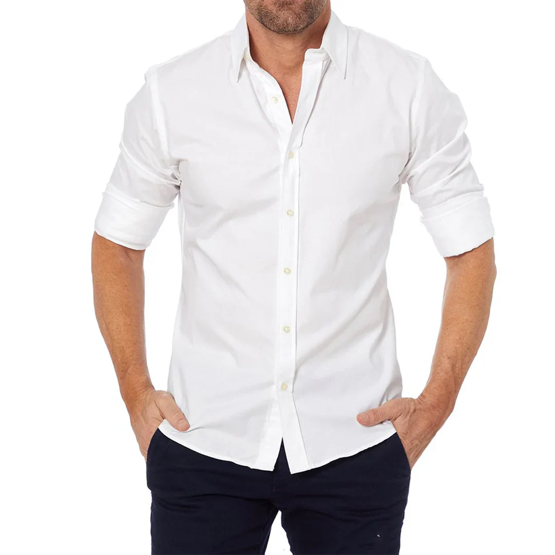 Men's shirt – Slim fit – Breathable fabric – Long rolled-up sleeves – Buttoned