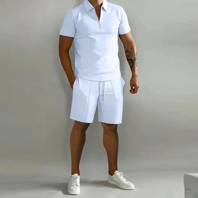 Ensemble Homme Polo et Short – Coupe slim – Tissu respirant – Col zippé – Style décontracté moderne