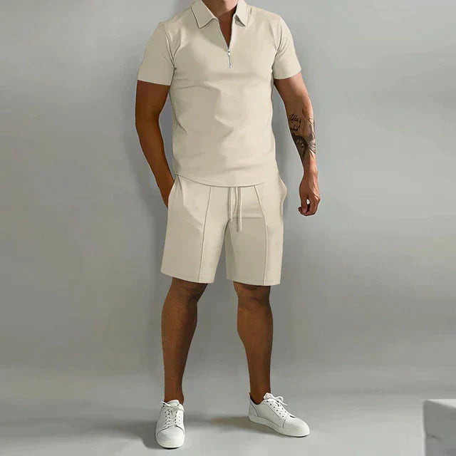 Ensemble Homme Polo et Short – Coupe slim – Tissu respirant – Col zippé – Style décontracté moderne