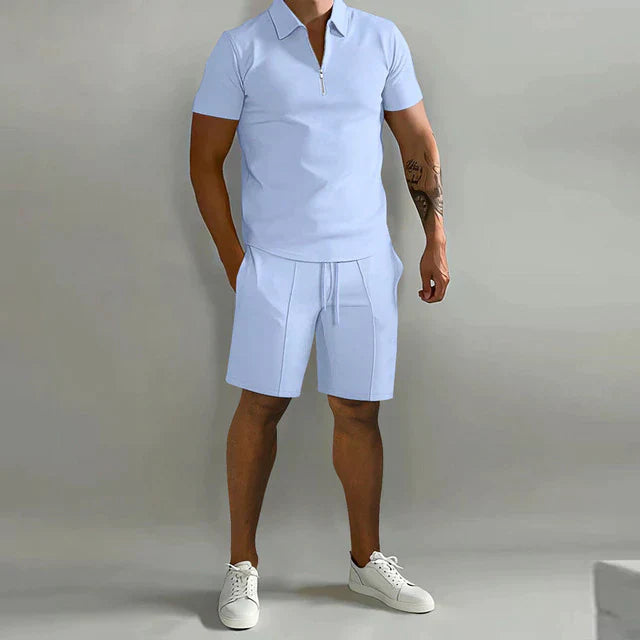 Men's sports suit - Classic fit - Breathable fabric - Short sleeves - Modern zip collar