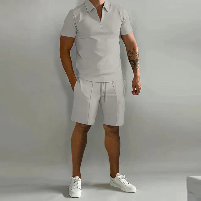 Ensemble Homme Polo et Short – Coupe slim – Tissu respirant – Col zippé – Style décontracté moderne
