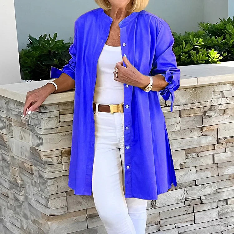 Women's long shirt – Relaxed fit – Full button front – Side slits – Breathable fabric