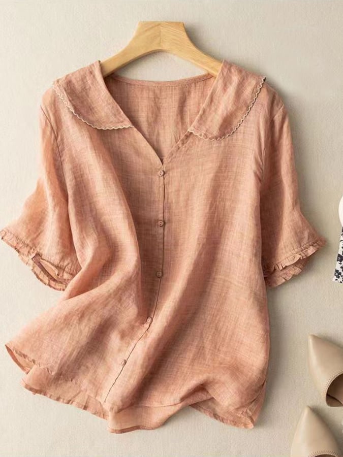 Chemise femme à manches courtes – Coupe fluide – Col Claudine – Tissu respirant