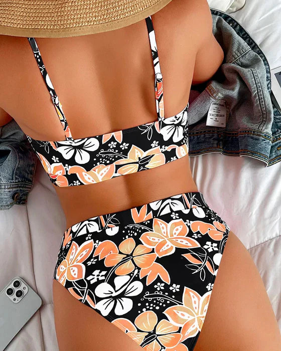 Women's two-piece swimsuit – High waist – Tank top – Floral print – Breathable fabric