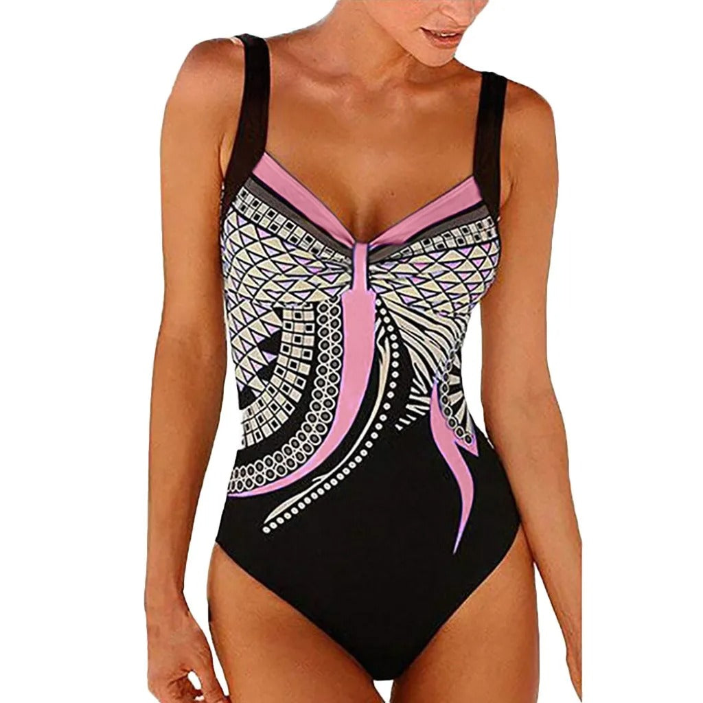 Women's one-piece swimsuit – Graphic print – High cut – Optimal support