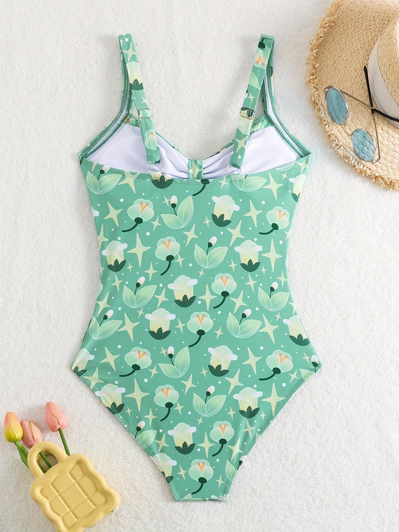 Women's 1-piece swimsuit – Structured support – Wide straps – Floral print