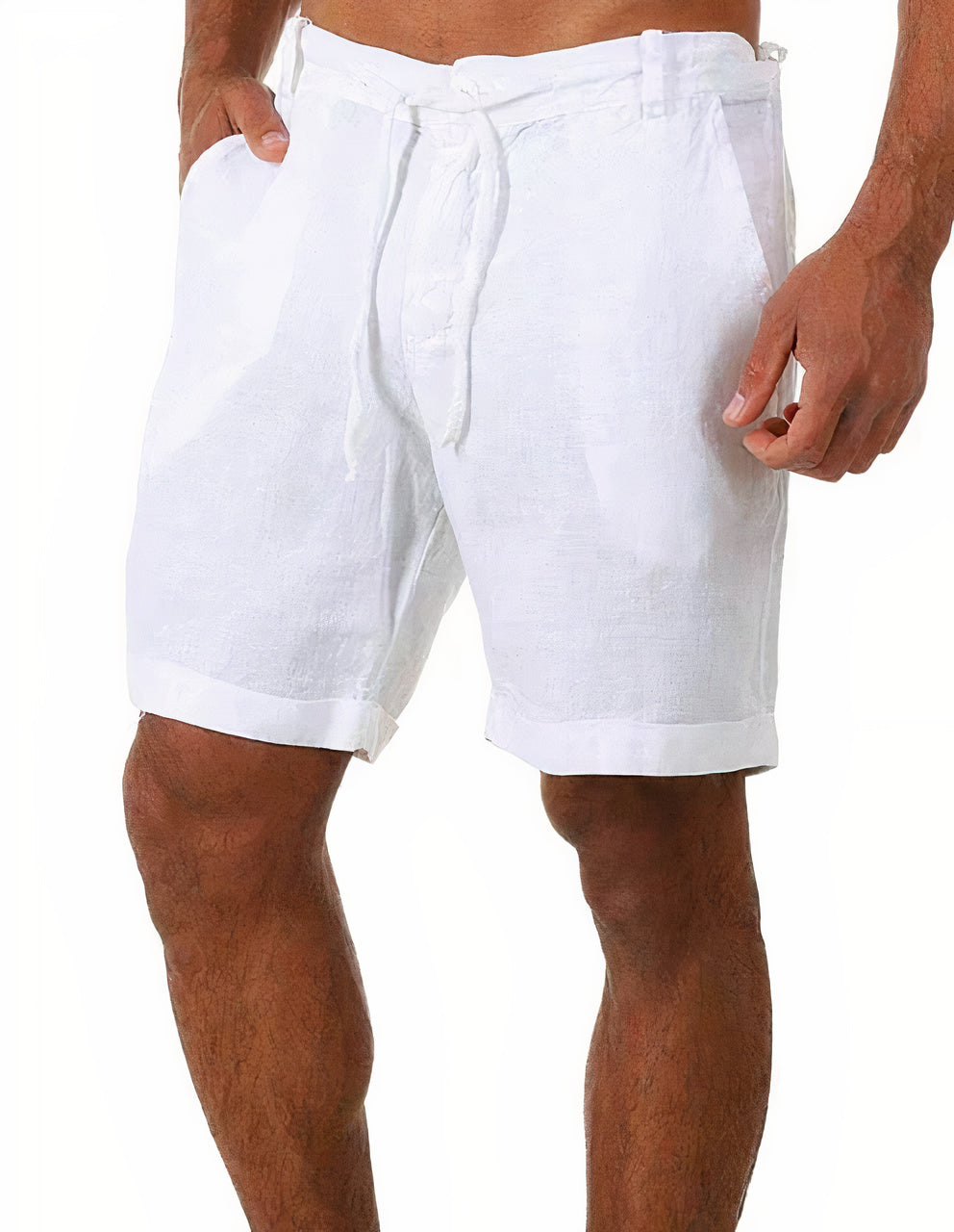 Men's shorts – Relaxed fit – Breathable linen – Adjustable drawstring – Turn-up hem