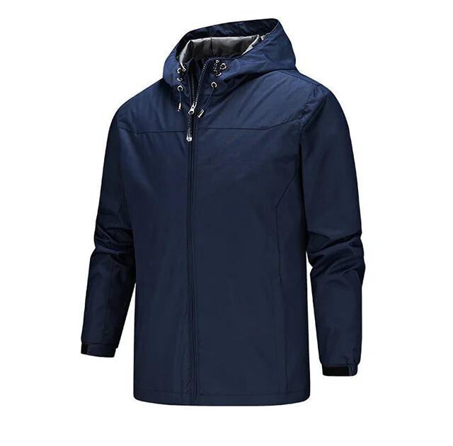 Men's waterproof jacket – Straight cut – Adjustable hood – Zippered closure
