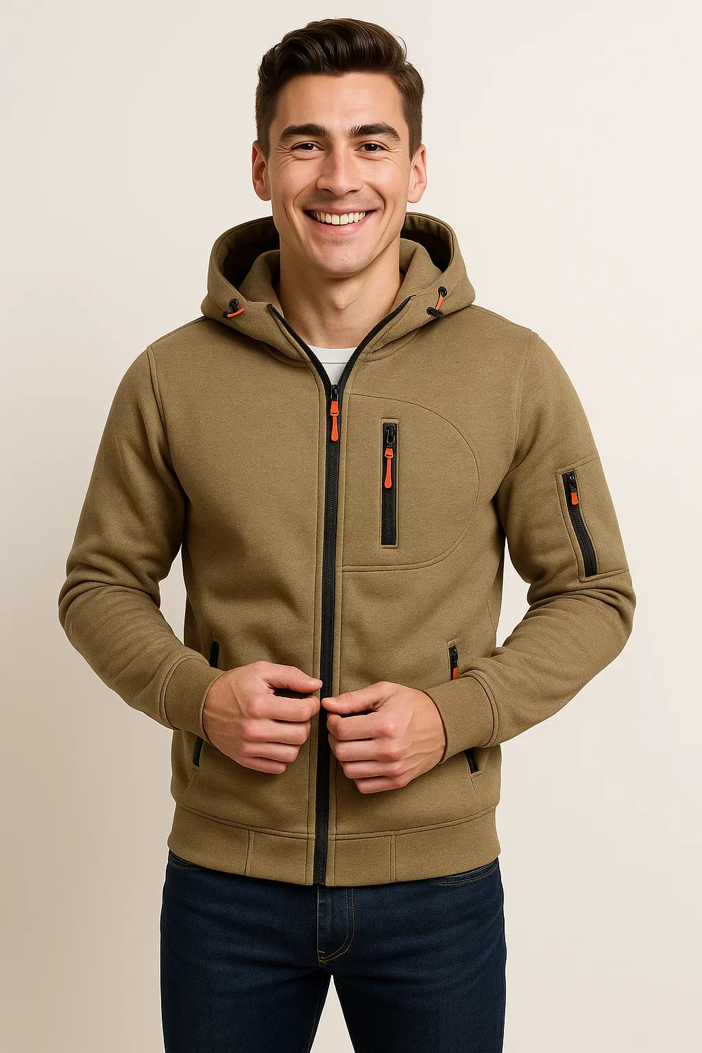 Adam Regular Fit Zip-Up Hoodie | Drawstring And Pockets Hoodie