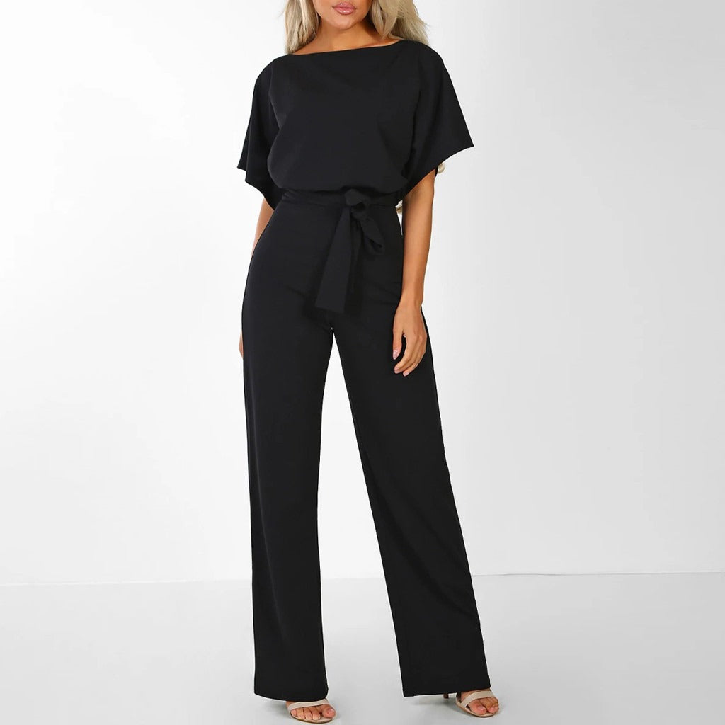 Combinaison femme – Coupe fluide – Tissu léger – Dos ajouré – Ceinture élégante