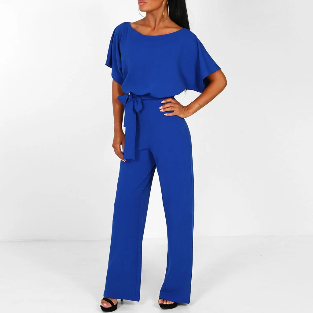 Combinaison femme – Coupe fluide – Tissu léger – Dos ajouré – Ceinture élégante