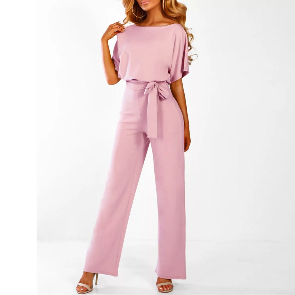 Combinaison femme – Coupe fluide – Tissu léger – Dos ajouré – Ceinture élégante