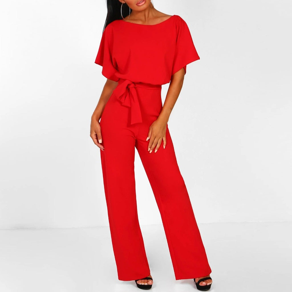 Combinaison femme – Coupe fluide – Tissu léger – Dos ajouré – Ceinture élégante