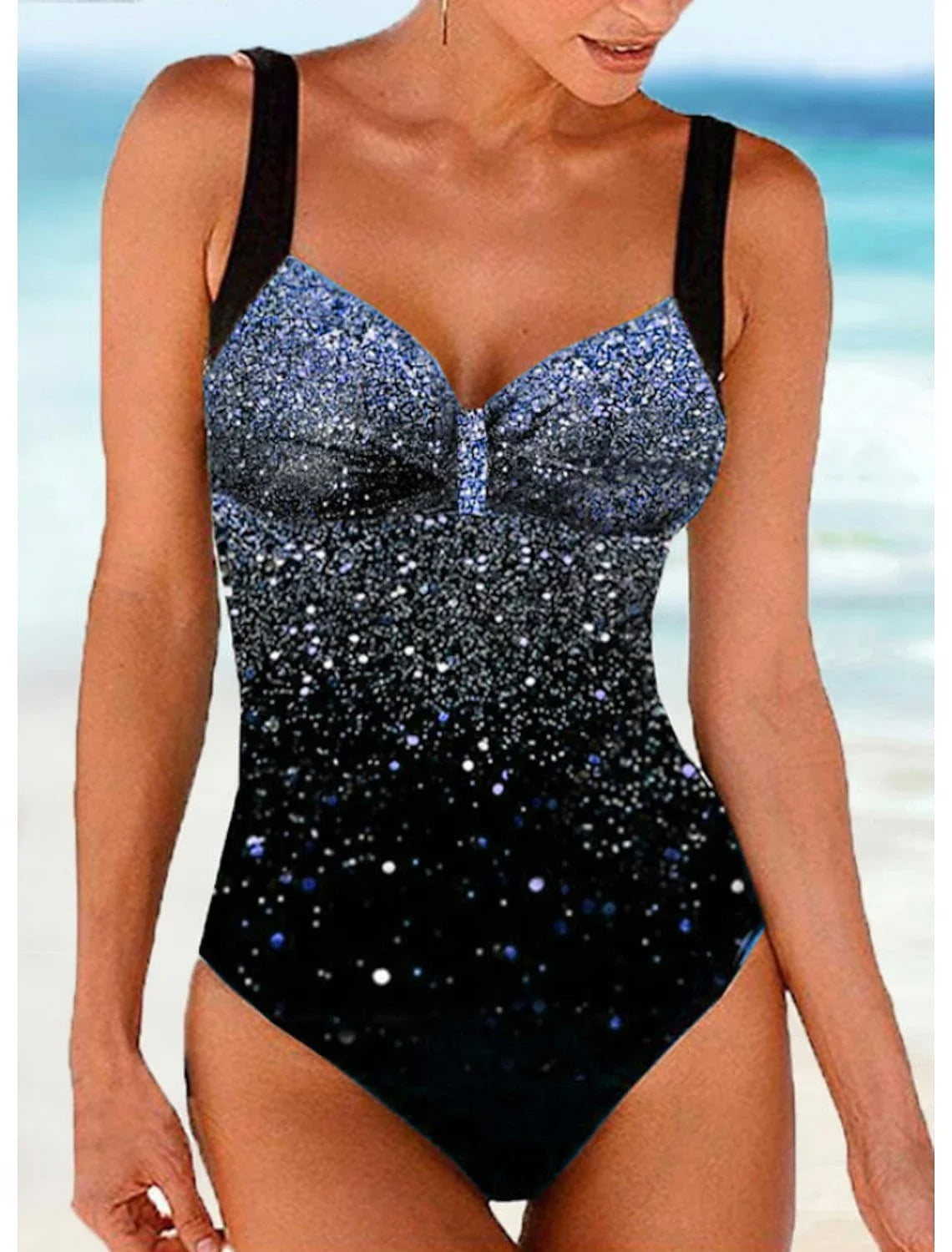 Women's 1-piece swimsuit – Shaping cut – Built-in bra – Shiny sequins