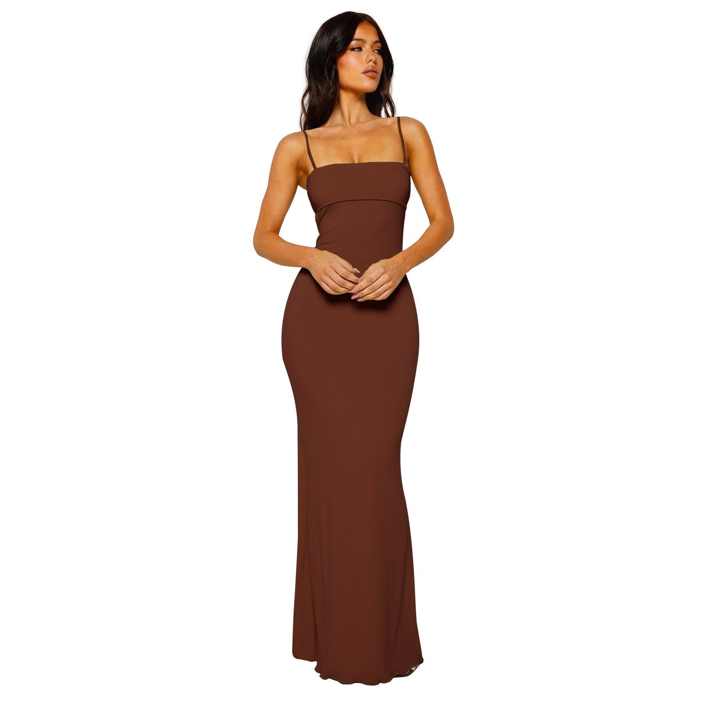 Robe longue moulante femme – Tissu fluide – Décolleté bustier – Tenue soirée élégante