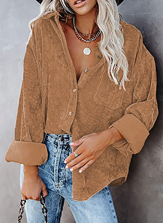 Women's shirt – Oversized fit – Textured fabric – Casual style with classic collar