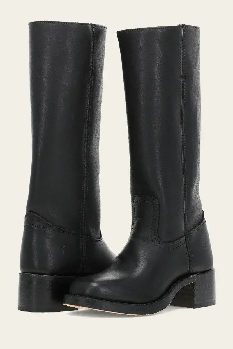 Lucia Leather Mid-Calf Western Boots | Stacked Heel Boots