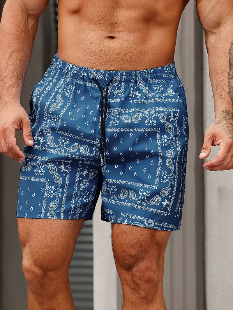 Men's swim shorts – Quick-drying – Relaxed fit – Mid-thigh length – Bandana print