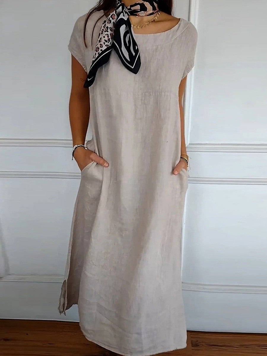 Women's midi dress – Relaxed fit – Short sleeves – Round neck – Breathable fabric