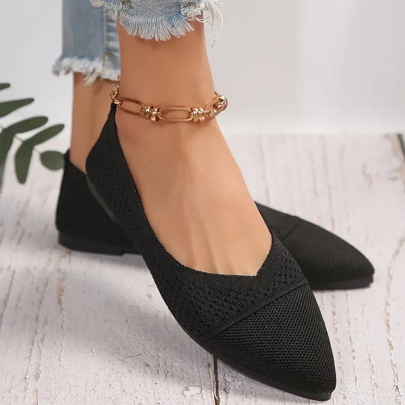Women's ballet flats – Elegant pointed toe – Soft breathable knit – Easy slip-on