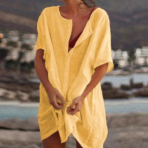 Women's Tunic – Loose Fit – Short Sleeves – Natural Fibers – Casual Style