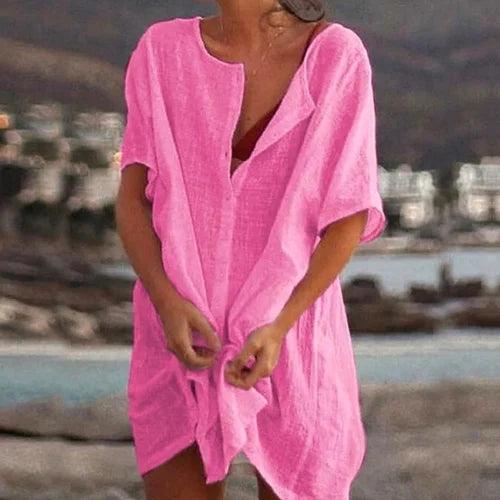 Women's Tunic – Loose Fit – Short Sleeves – Natural Fibers – Casual Style