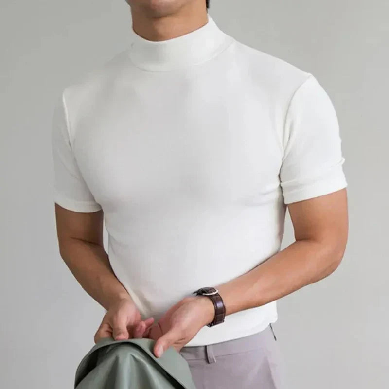 Men's T-shirt – Slim fit – Stand-up collar – Short sleeves – Breathable natural fibers