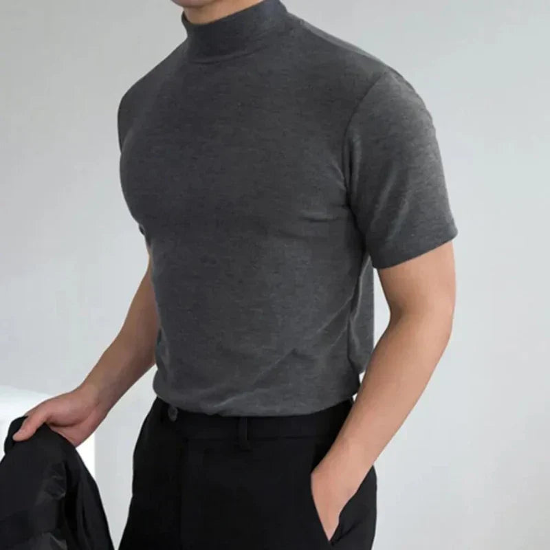 Men's T-shirt – Slim fit – Stand-up collar – Short sleeves – Breathable natural fibers