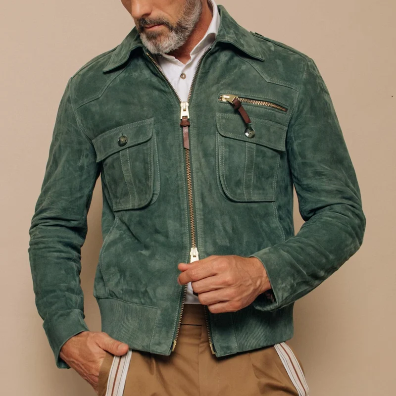 Blouson bomber homme – Coupe ajustée – Suédine douce – Poches poitrine – Zip double sens