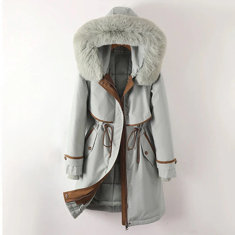 Veste parka femme – Longue coupe ajustable – Capuche à fourrure – Doublure matelassée