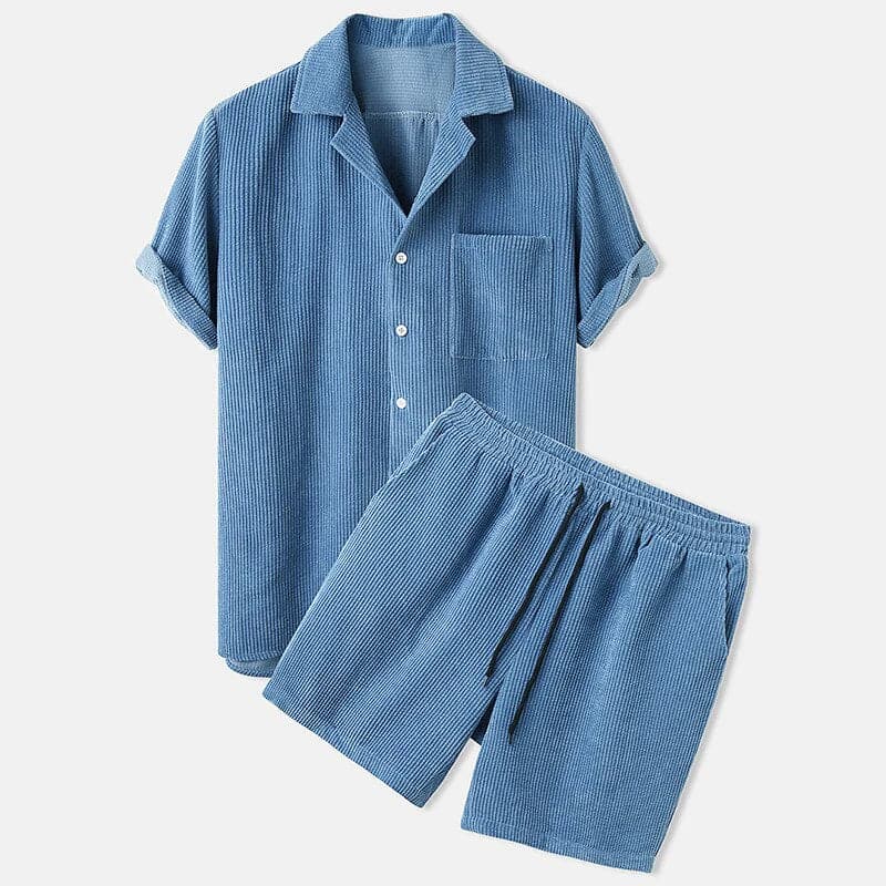 Men's shirt and shorts set – Relaxed fit – Breathable textured fabric