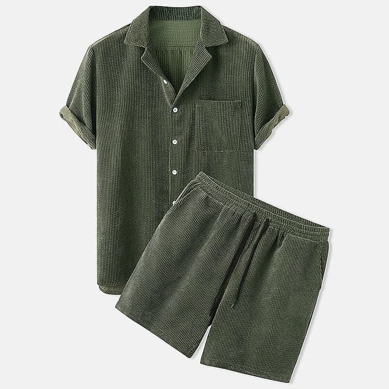 Men's shirt and shorts set – Relaxed fit – Breathable textured fabric