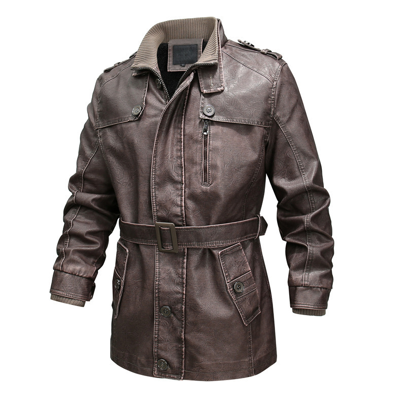 Manteau trench homme – Coupe régulière – Effet cuir vieilli – Doublure douce – Zip asymétrique