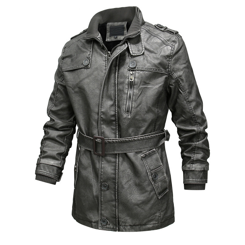 Manteau trench homme – Coupe régulière – Effet cuir vieilli – Doublure douce – Zip asymétrique