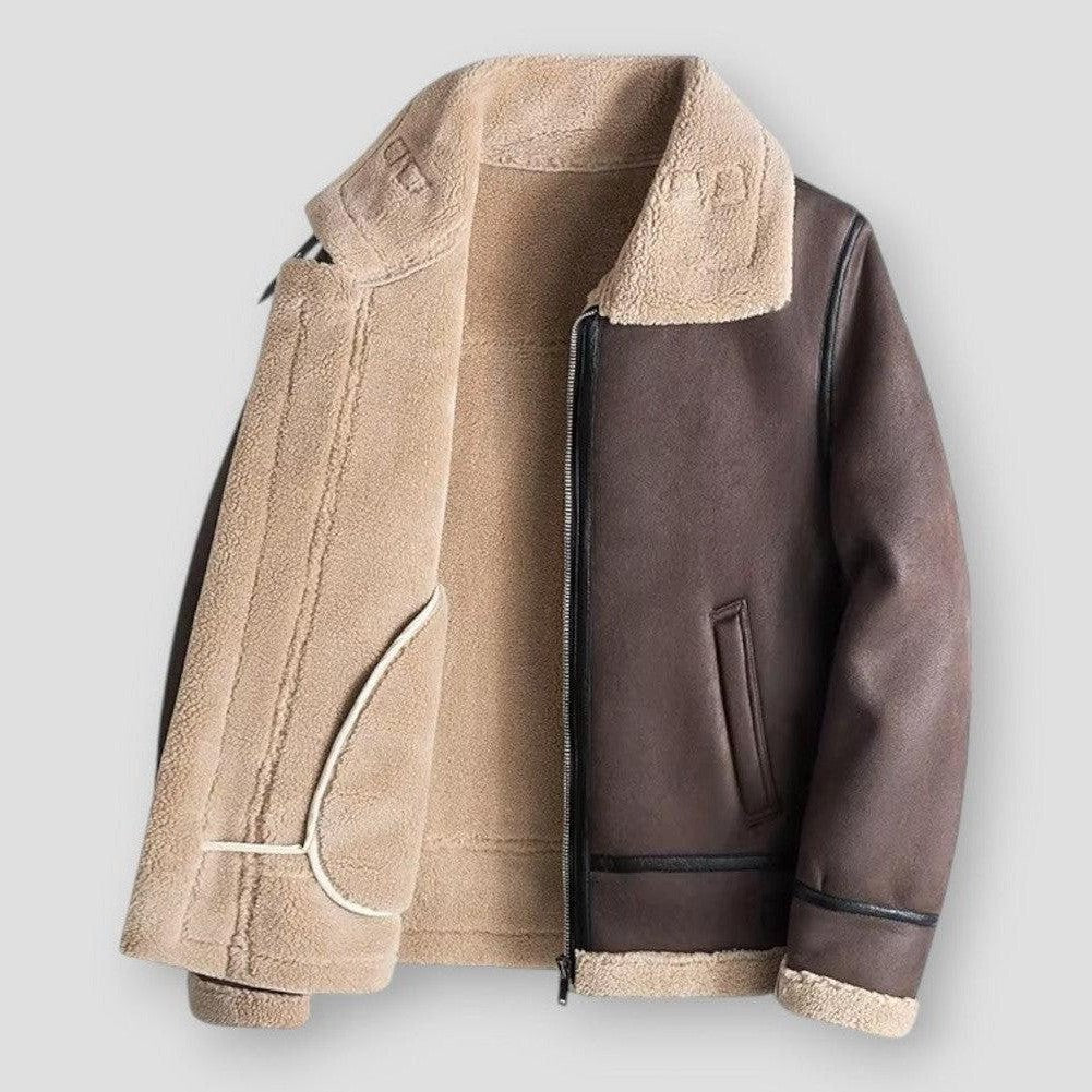 Veste homme – Coupe décontractée – Imitation cuir – Doublure sherpa – Longueur hanches