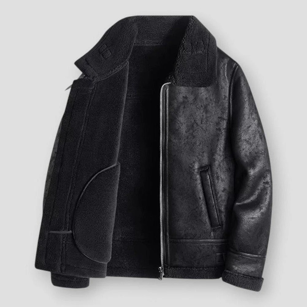 Veste homme – Coupe décontractée – Imitation cuir – Doublure sherpa – Longueur hanches