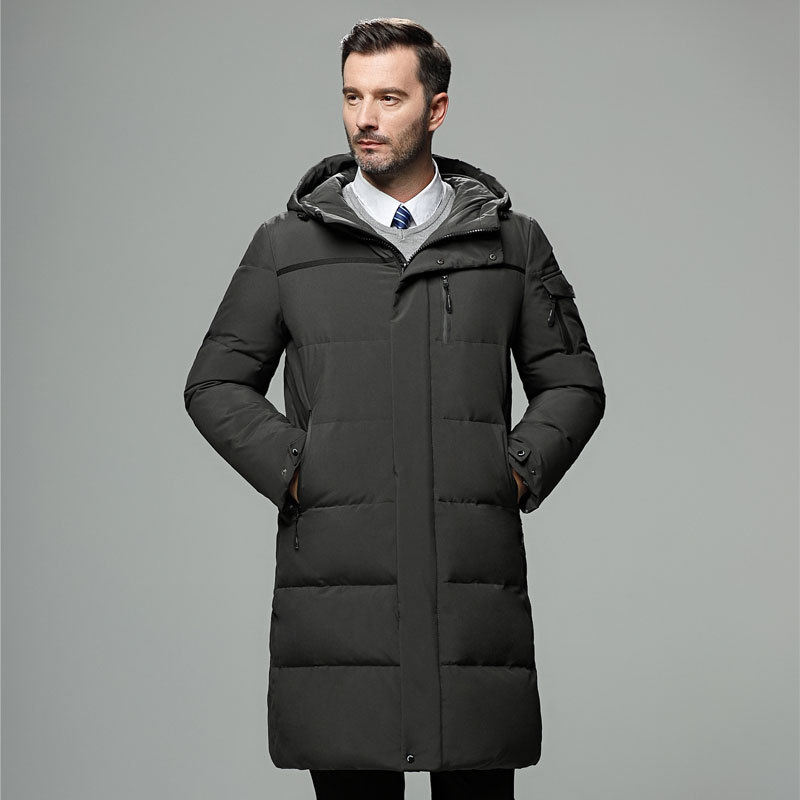Men's Long Quilted Coat - Synthetic Fabric - Stand Up Collar - Adjustable Sleeves