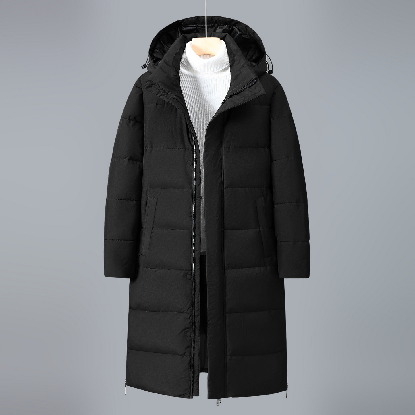 Women's Down Coat - Woven Fabric - Relaxed Fit - Stand Collar - Adjustable Hood