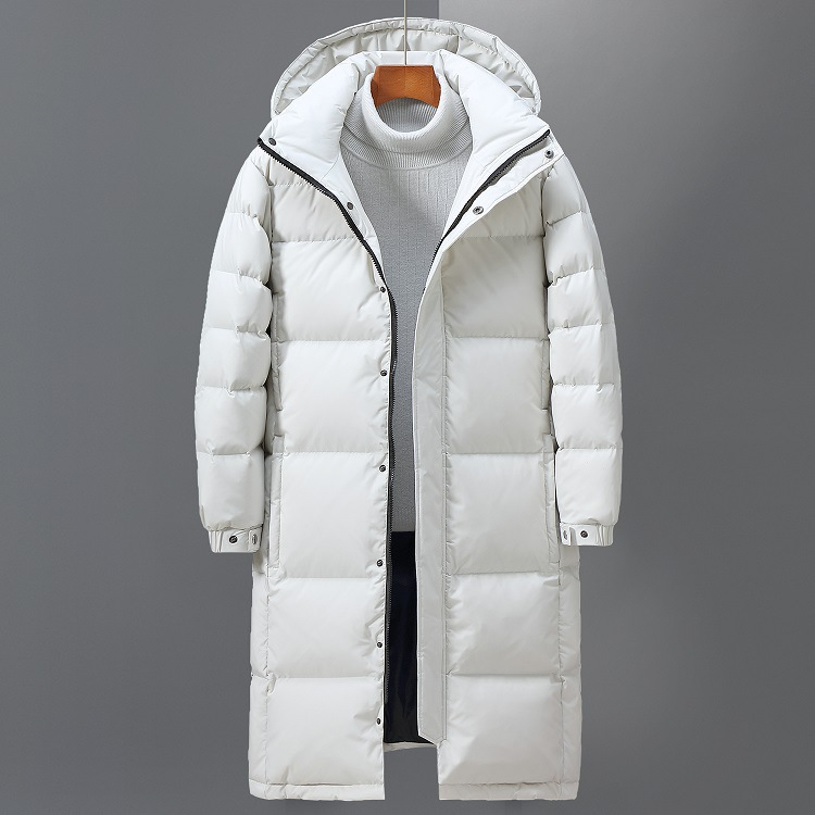 Man Puffer Jacket - Woven Fabric - Stand Collar With Hood - Calf Length
