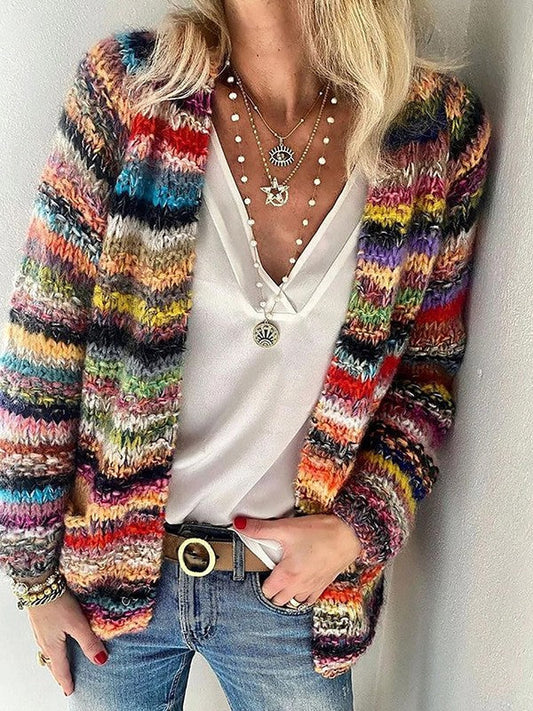 Women's Cardigan – Soft Knit – Relaxed Fit – Long Sleeves – Open Striped Style
