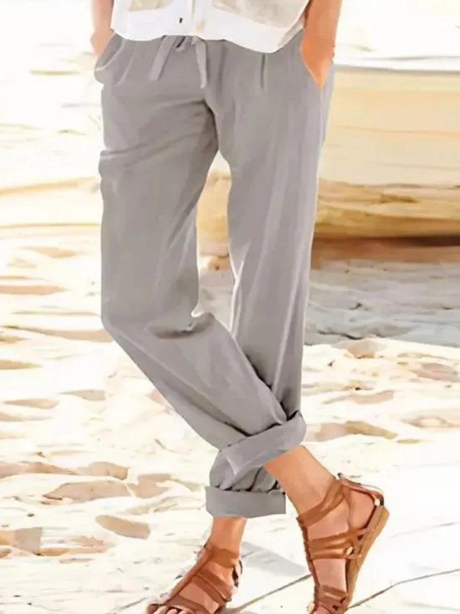 Women's straight pants – Relaxed fit – Breathable fabric – Adjustable waist