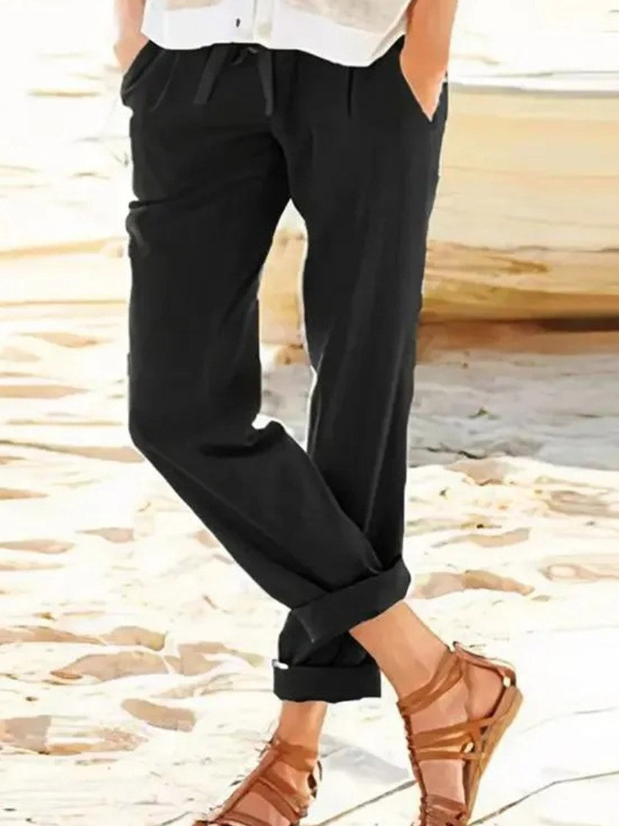 Women's straight pants – Relaxed fit – Breathable fabric – Adjustable waist