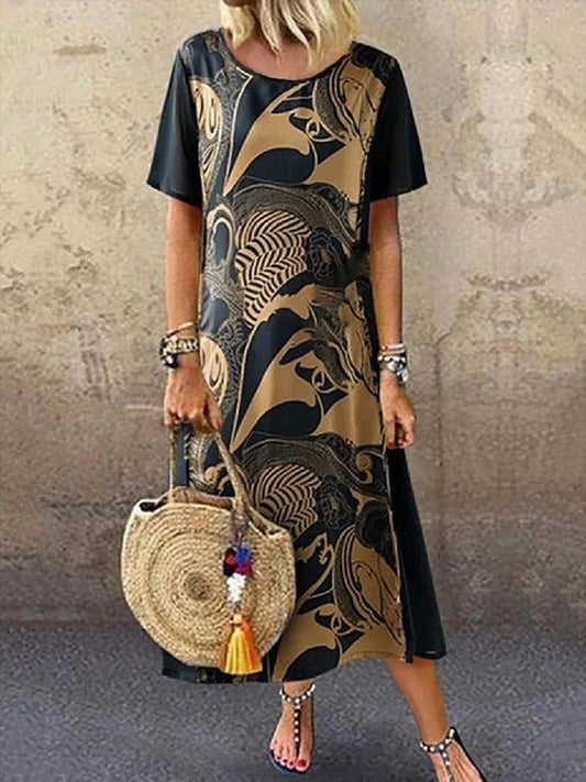 Women's midi dress – Relaxed fit – Breathable fabric – Artistic bold print