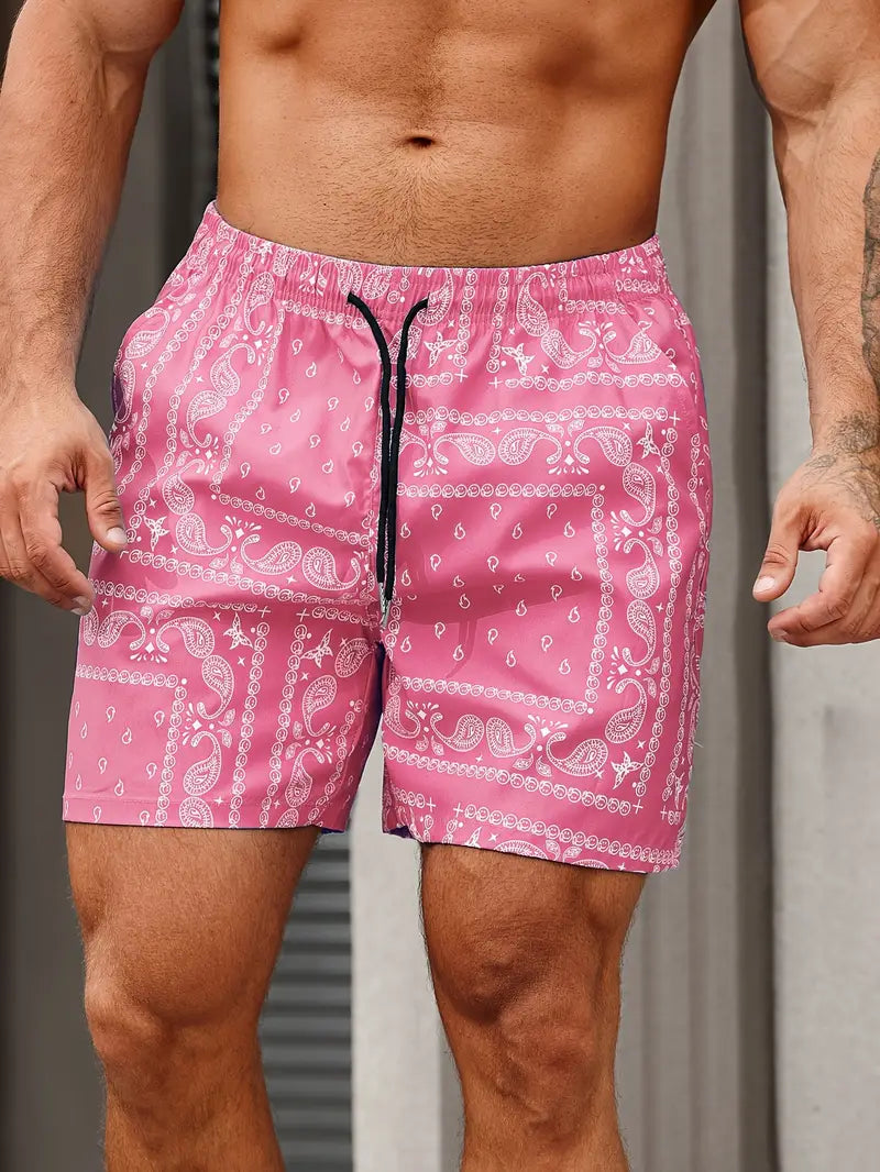 Men's swim shorts – Quick-drying – Relaxed fit – Mid-thigh length – Bandana print