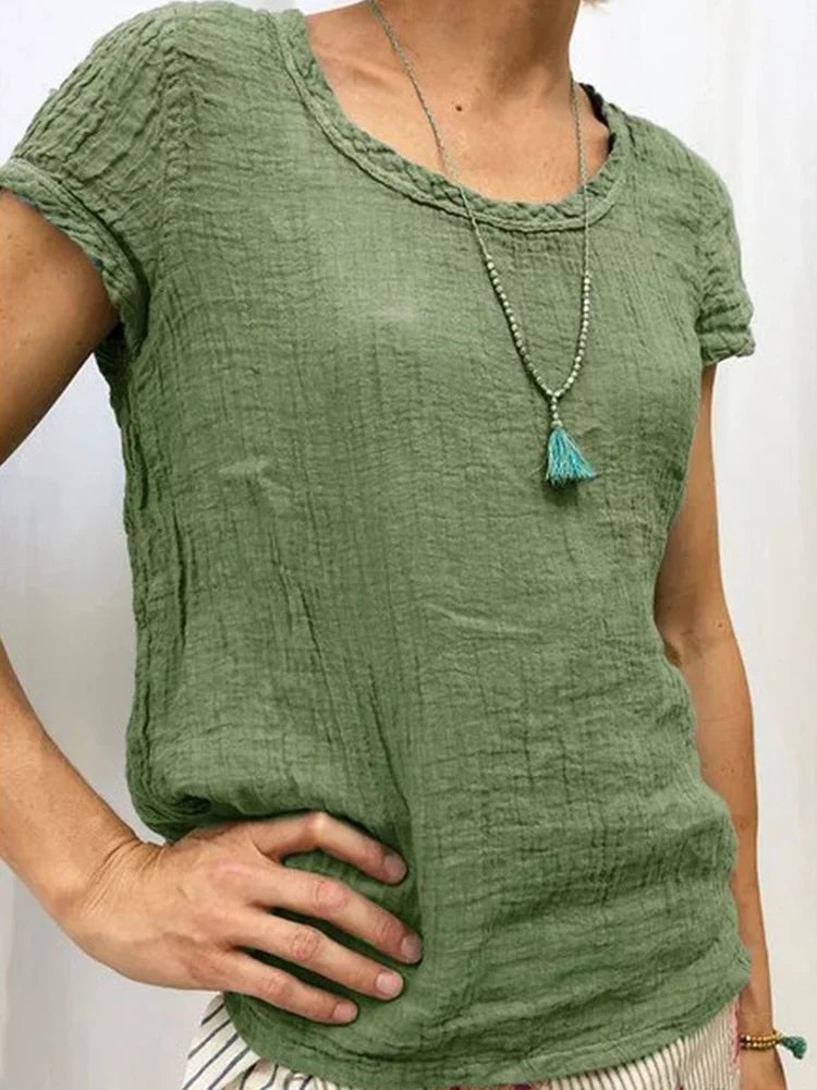 Women's T-shirt – Loose fit – Short sleeves – Lightweight crinkled and breathable fabric