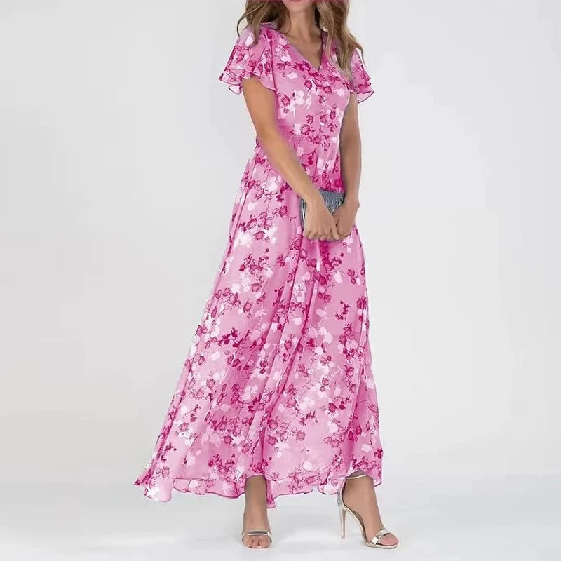 Women's midi dress – Fluid fabric – Ruffled sleeves – Elegant floral print